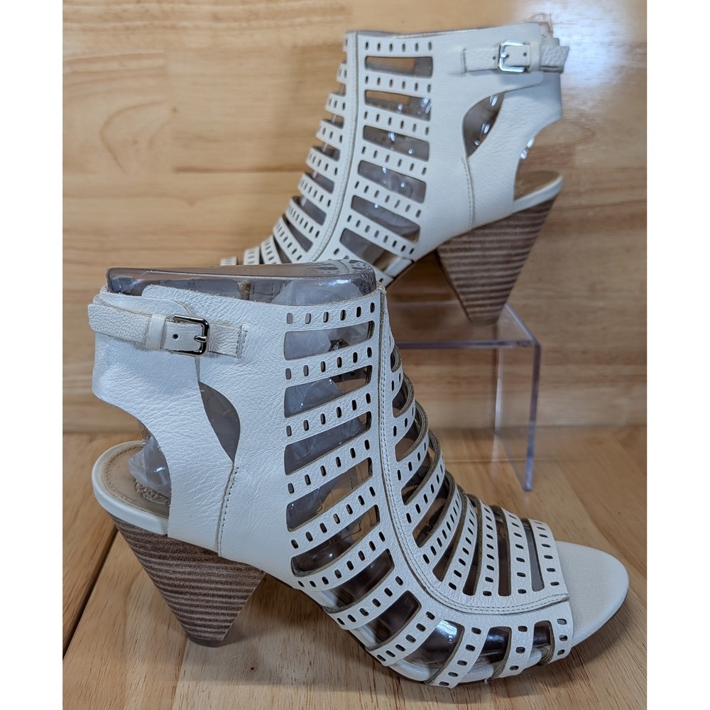 Vince Camuto Evalina White Leather Cage Gladiator Sandals Cone Heel 9M 40